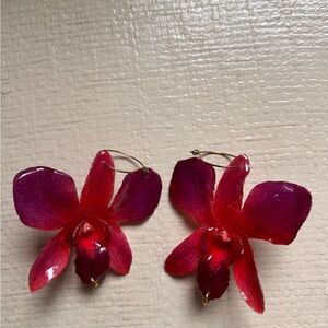 Elegant Red Orchid Earrings